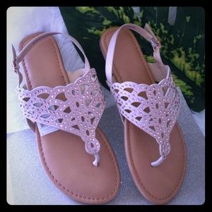 Sandals Rhinestone Nude color lazer cut out